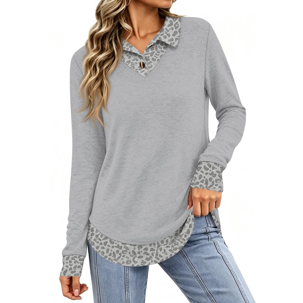 Damen Zweiteiler Leopard Print Langarm Alltags Lässig Knopfleiste Hemd