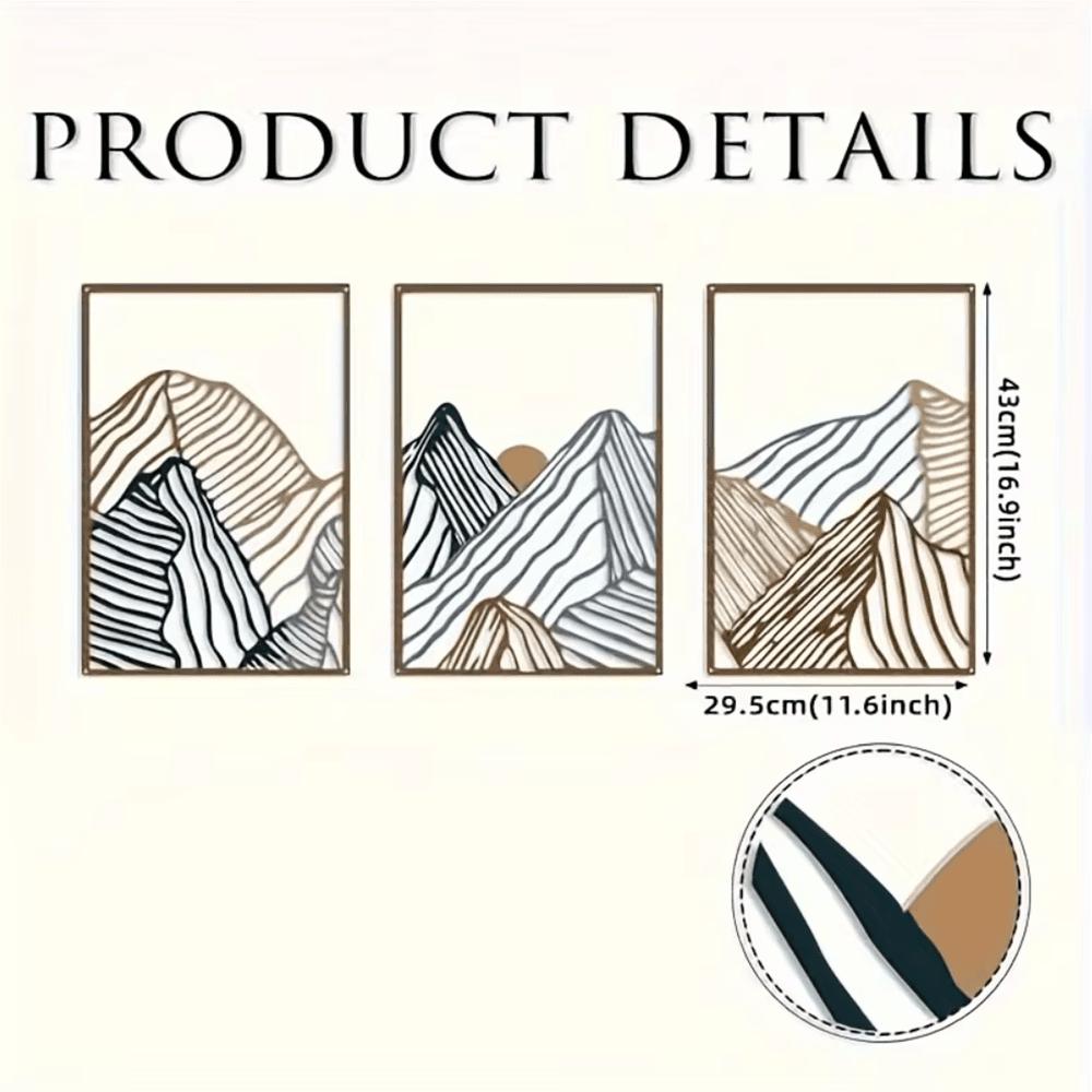 3Pcs Mountain View Line Iron Wall Art Home Wall Decor