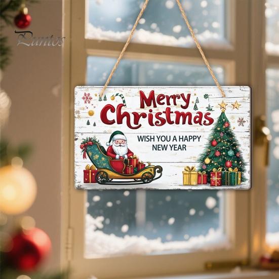 Christmas Gifts for Friends Santa Wooden Round Wall Decor, Vintage Hanging Ornaments, Handcrafted Pine Wood Holiday Signs Sign Door Window Wall,