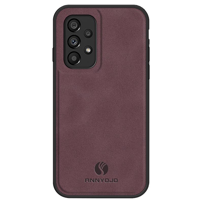 

ANNYOJO For Samsung Galaxy A53 5G PU Leather Coated PC+TPU Cover Anti-scratch Phone Case Wine Red