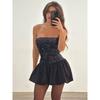 Outfitgirl Black and White Contrast Color Sequin Stitching off-Shoulder Tube Top Short Skirt Small Tall Dating A- Line Dress