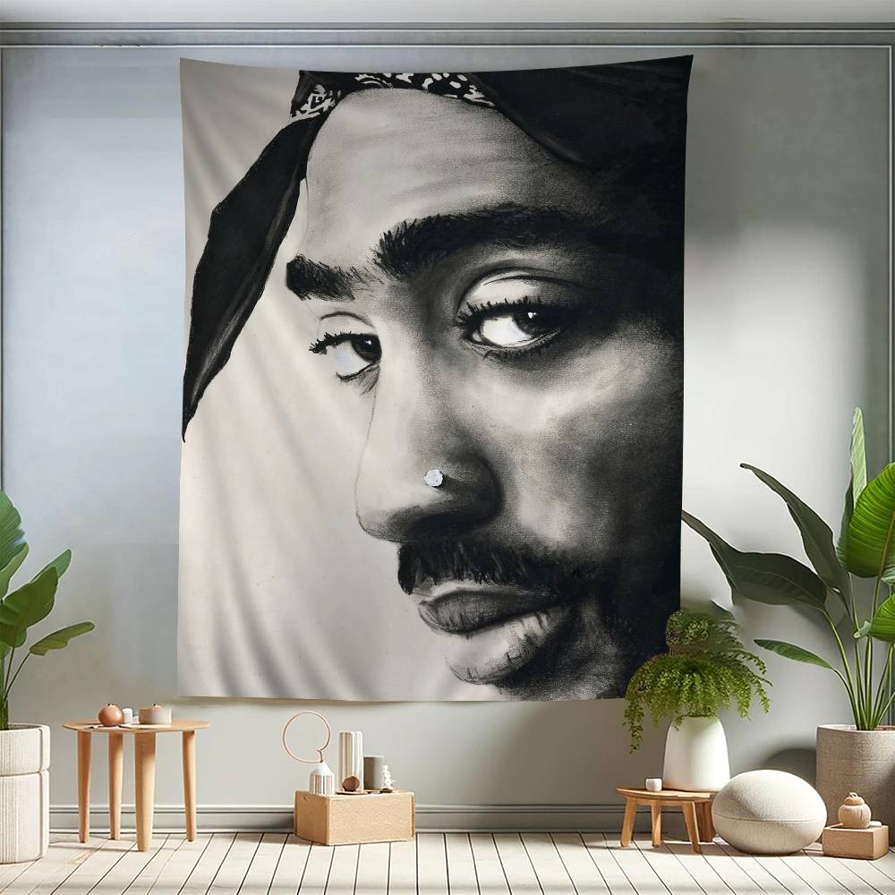 Rapper TTupac SShakur Cartoon Tapestry Art Science Fiction Room Home Decor Wall Hanging Sheets