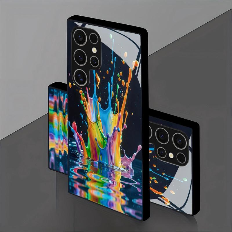 Color ink patterned glass phone case suitable for Samsung Galaxy S26 S25 S24 S23 S22 S20 FE/Ultra/Plus anti drop back cover