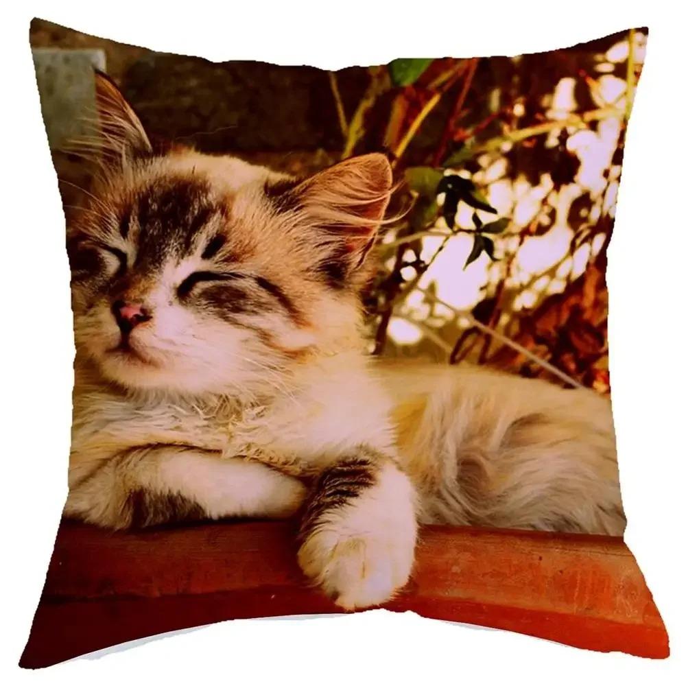 Office Living Room Home Pillowcase Cute Little Lazy Cat Pattern Pillowcase Car Ornaments