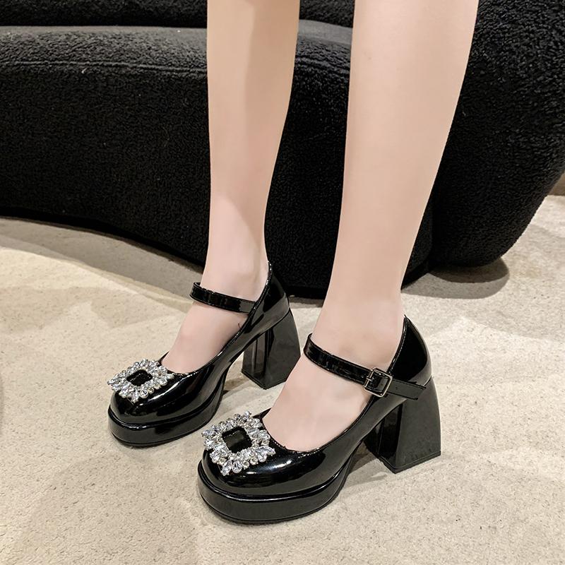 

Low Heel Rhinestone Sandals Women Shoes 2024 New Summer Fashion Square Headed Heels Shoes for Women 40 чёрный