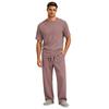 Men's Short Sleeve Pajama Set with Button Crotch and Elastic Waist Drawstring Pants for Sleepwear