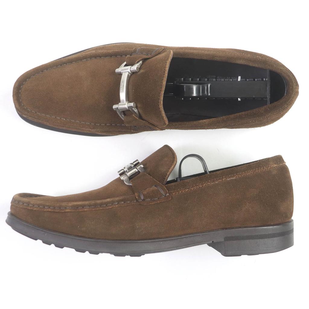 Great Salvatore Ferragamo loafers Gancini SilverMetal Brown Suede leather mens 6.5 Used