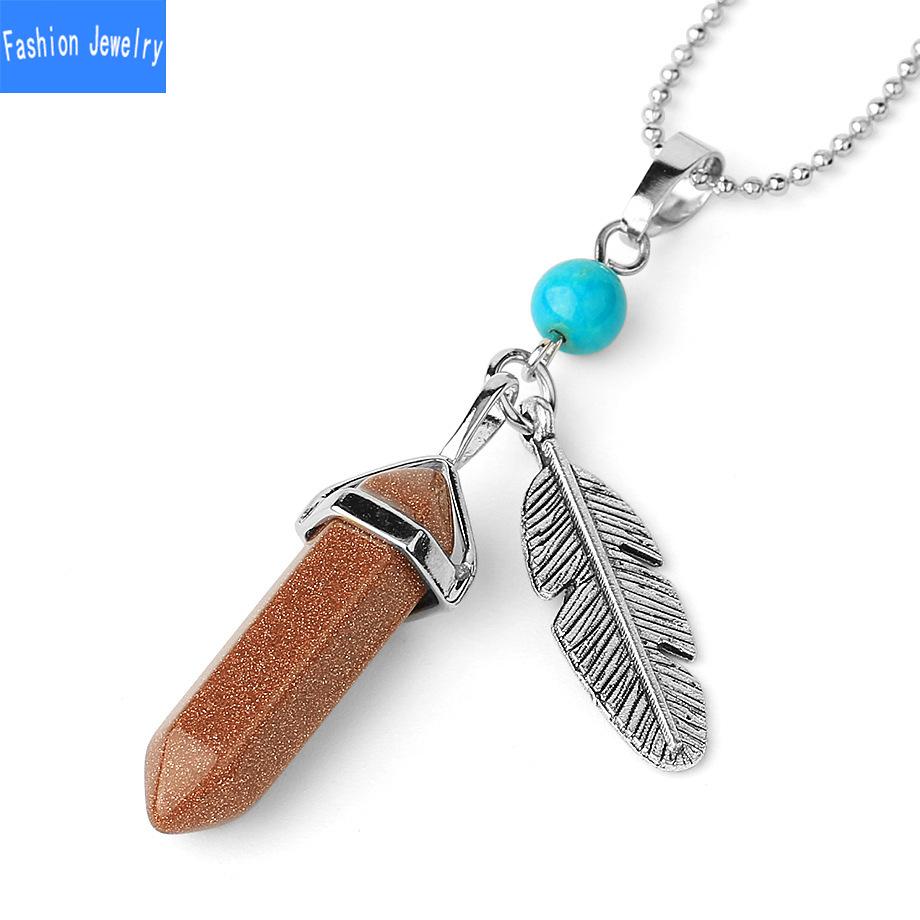 Kristall vielseitige beliebte sechseckige Pyramide Naturstein Feder Anhänger Kugel Halskette