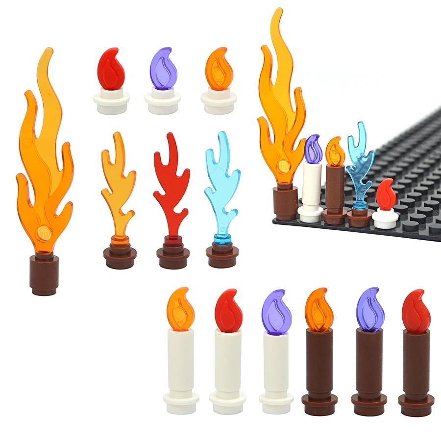 MOC Bonfire Bricks Accessories 37762 37775 Wave Candle Holder Flame Candlestick Model Educational Fire Toy Building Blocks Kids