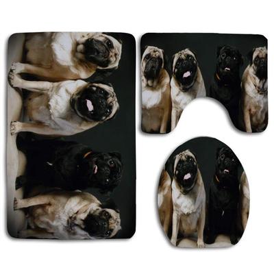 Funny Pet Dog Black Shower Curtain Bath Mat Toilet Cover Rug Bathroom Decor