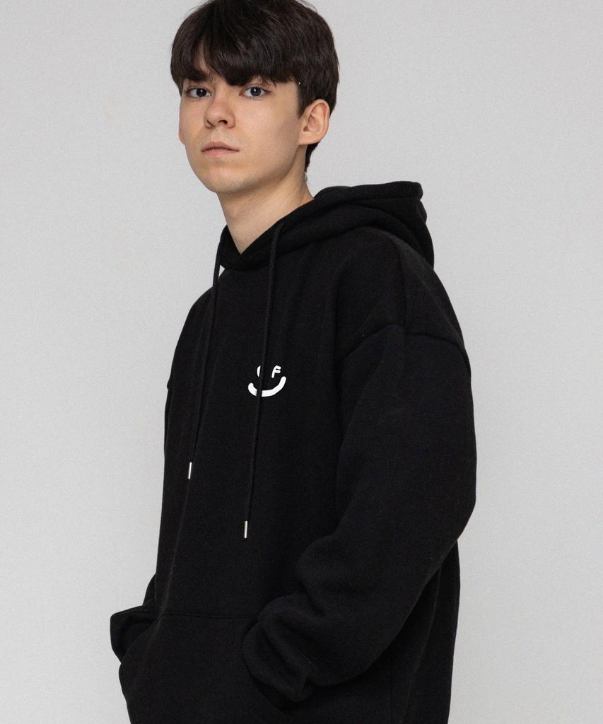 [Unisex] Small Drawing Smile Hoodie_Black/White Logo