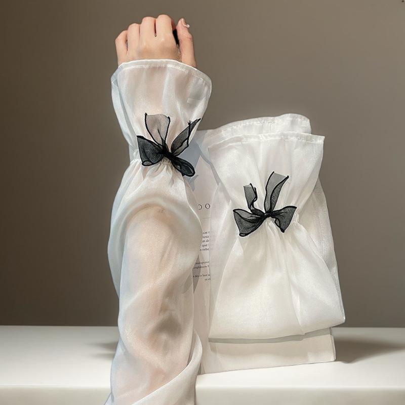 Plus Size Women's Quick Drying UV Protected Arm Sleeves; Ice Silk Arm Warmer Gloves with Sunscreen Bow Tie Design.