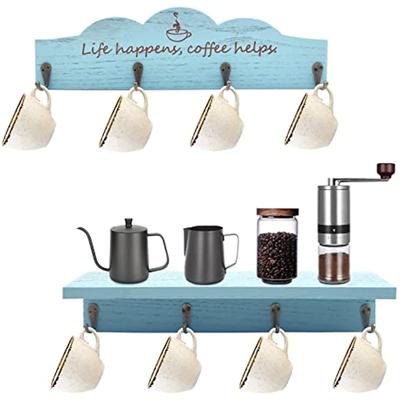 Soporte para tazas de café, soporte para tazas de café con ganchos resistentes, accesorios para barra de café, estante para tazas para decoraciones de cocina de granja, decoración de estaciones de café