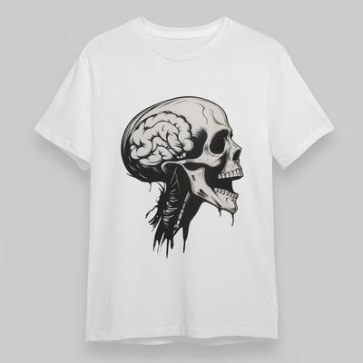 Damen Übergröße Modetrend Klassisches T-Shirt Schädel mit Gehirn Grafik-Tee