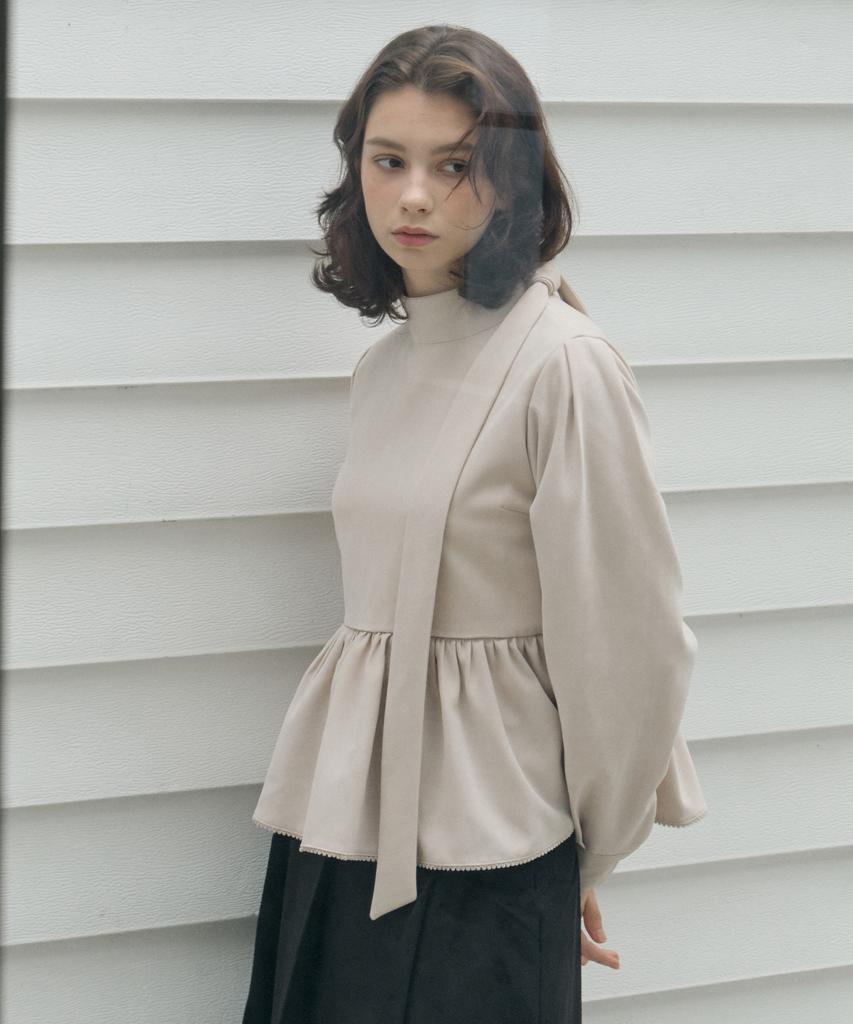 ITOV SEOUL Ribbon Tie Blouse Beige