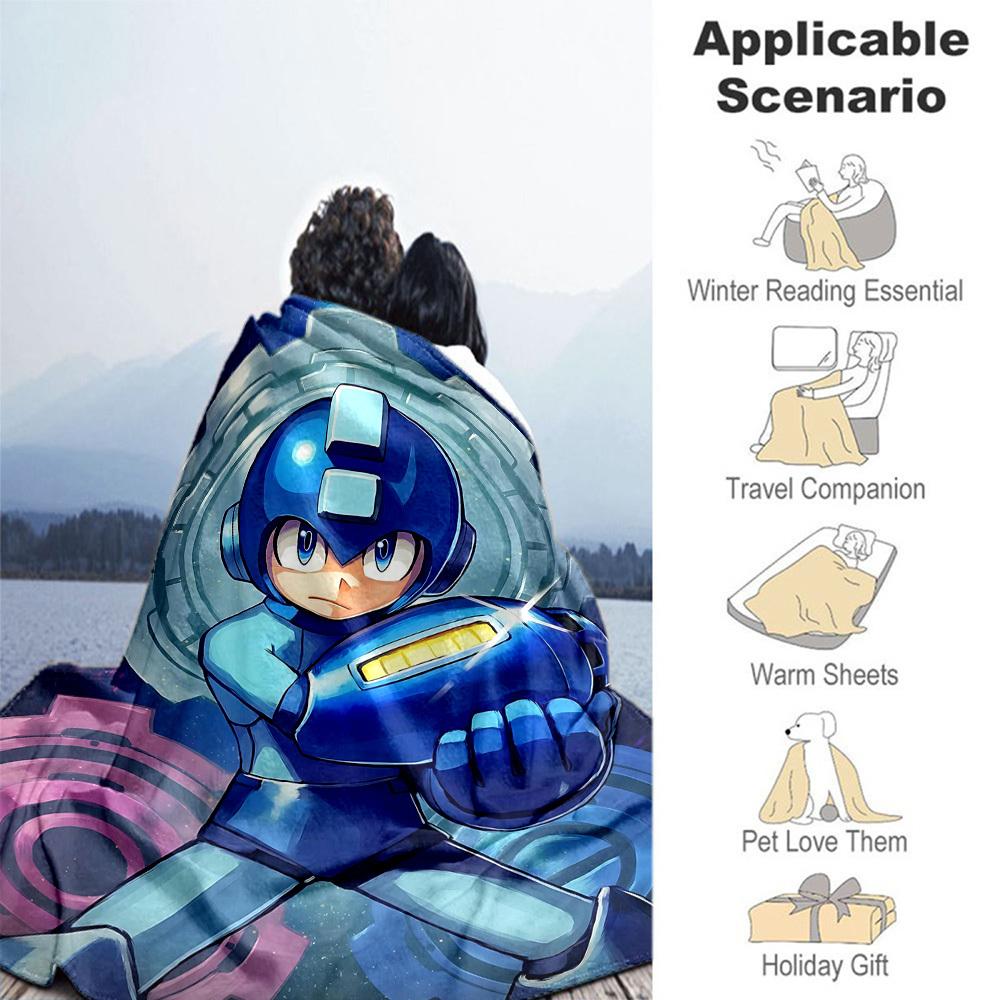 1pc Mega Man, Robotics All-Season Comfort, Outdoor Flannel Blanket - Soft, Warm & Cozy for Naps, Camping & Travel 026