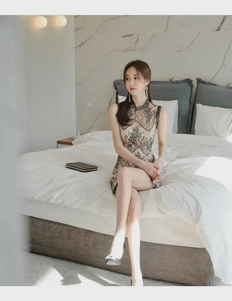 Kleid im koreanischen Stil mit Spitzeneinsätzen, transparent an der Hüfte - Elegant und schlankmachend 2025