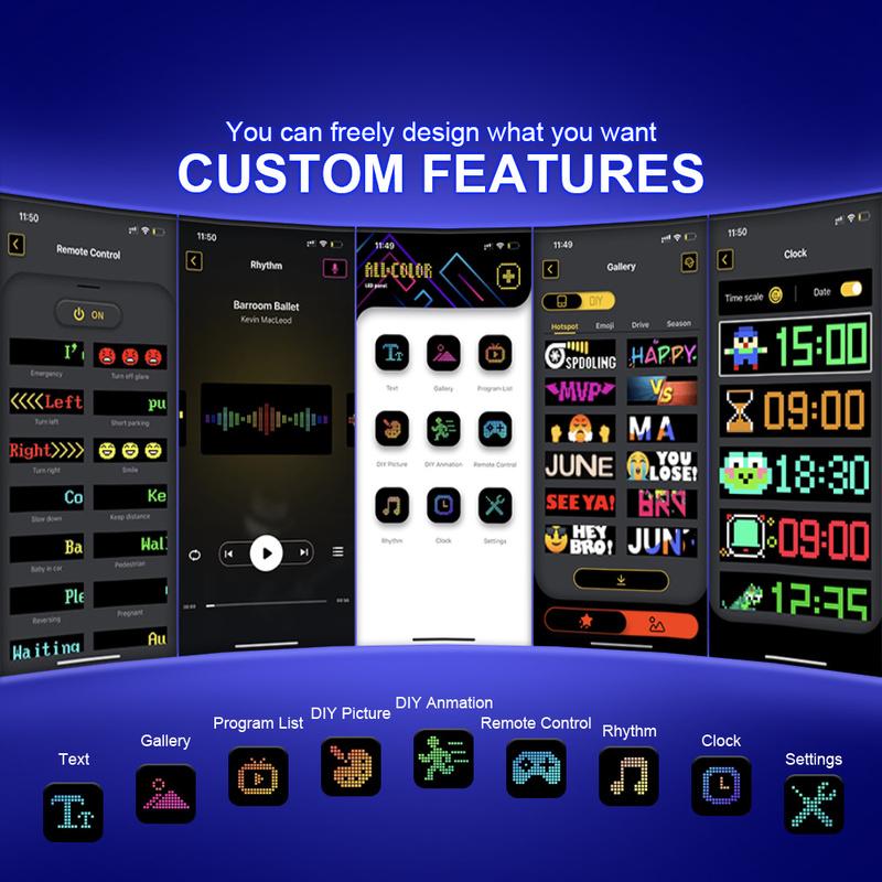 Scrolling Advertising LED Sign Display USB RGB Car App Control Bluetooth Custom Logo Display Text Pattern Animation Programmable