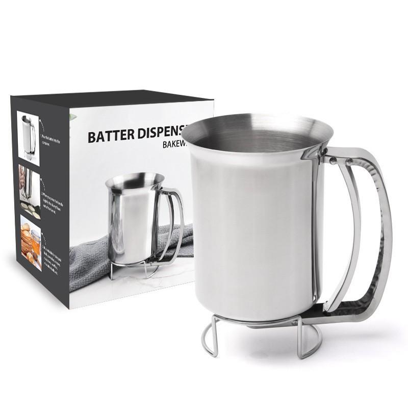 

Steel Baking Cupcake Batter Dispenser 600ml Batter Dispenser Funnel Valve Measuring Cup світло-сірого кольору