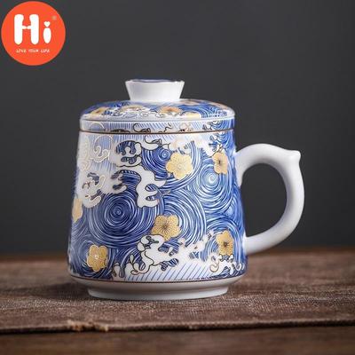 Hi Creative Enamel Color Coffee Mugs Handmade Ceramic Teacups Porcelain High Quality Tea Cup with Cover and Filter Tea Ceremony
