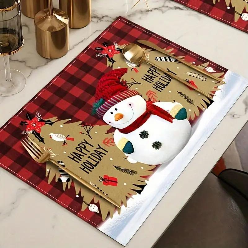 1PC Christmas Tree Santa Claus Snowflakes Print Placemats Christmas Table Mat Linen Placemat for Kitchen Dining Table Decoration