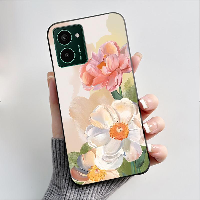 Custodia per Telefono Stampata Per Nokia HMD Pulse PRO/HMD Pulse/HMD Pulse+ Cover Guscio Nero in Morbido Silicone Custodia Carina con Fiore Cartone Animato