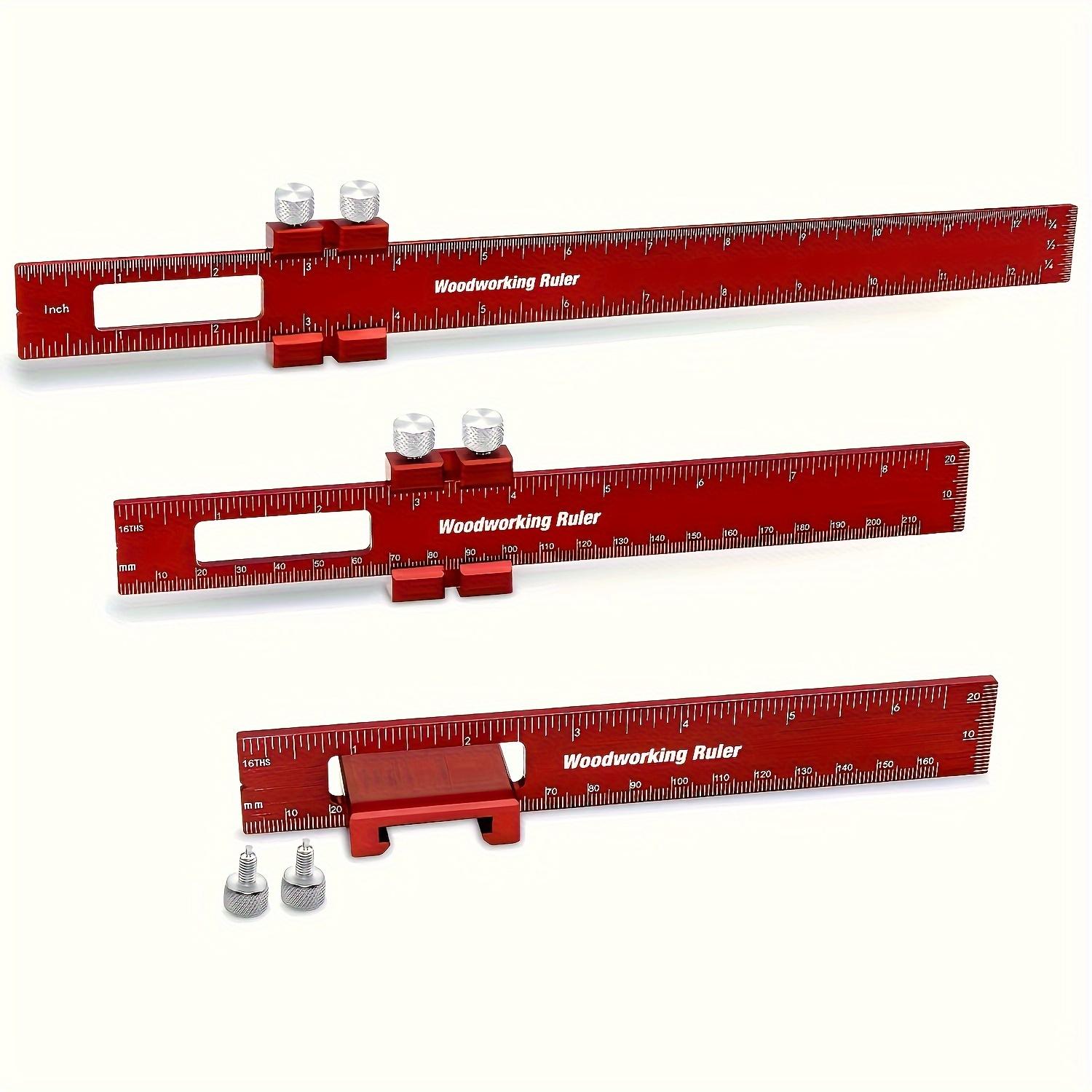 

3Pcs Woodworking Ruler, 6/8/12 Inch Precision Pocket Ruler with Stops, Inch and Metric Measuring Ruler for Woodworker, Machinist, Engineer 3pcs красный