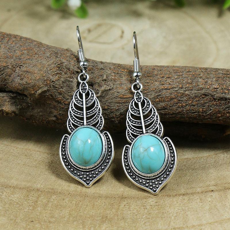 53 Styles Bohemian Vintage Tibetan Silver Geometric Drop Earrings For Women Ethnic Blue Stone Tassel Dangle Earrings Jewelry