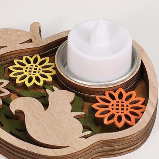 Wooden Candle Plate Holder Tray Tabletop Tealight Pillar Display Tray Wood Pumpkin Bat Ghost Maple Leaf Table Centerpiece for Halloween Thanksgiving
