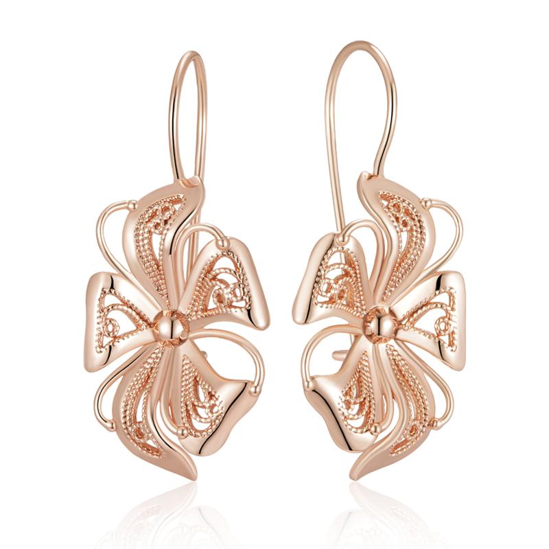 

Unique Glossy Dangle Earrings For Women Fashion Rose Gold Color Metal Flower High Quality Daily Fine Jewelry