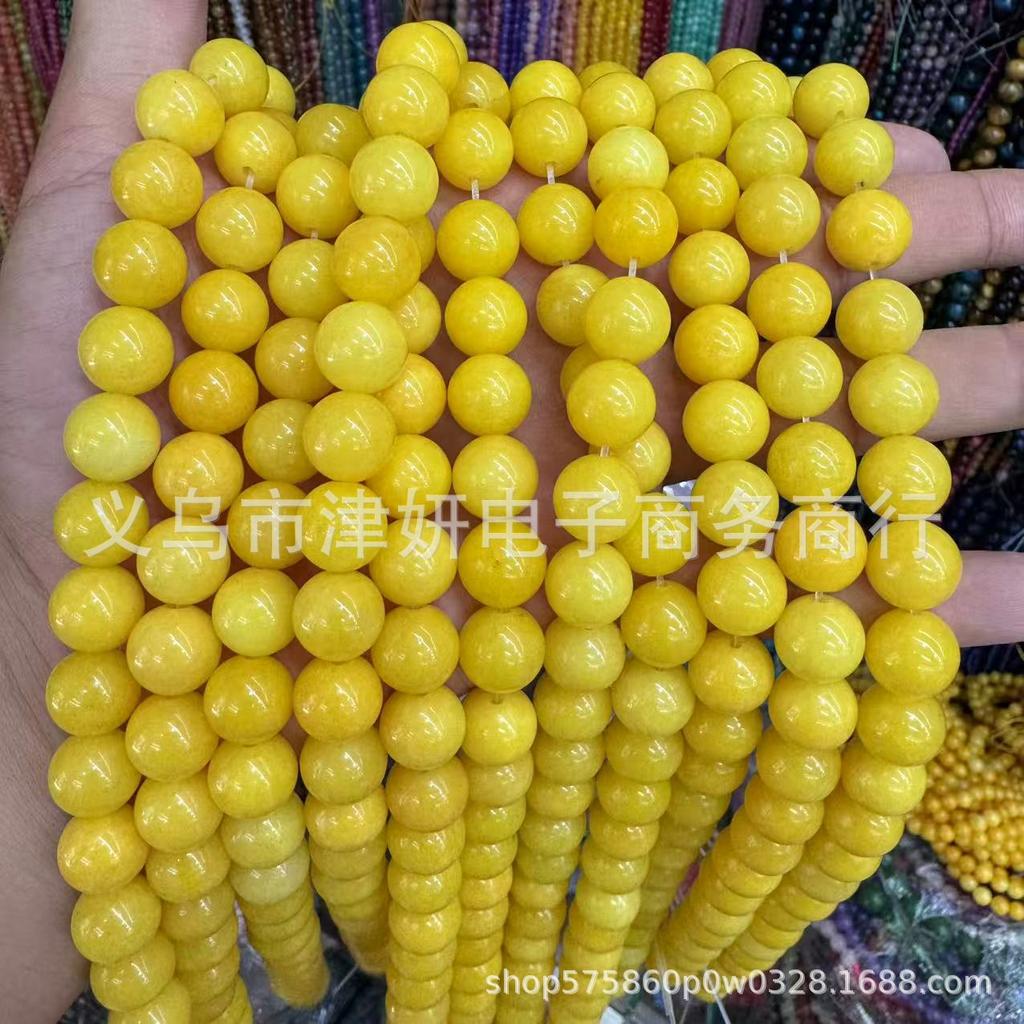 Yellow Chalcedony Amber Jade Round Loose Beads for DIY Jewelry Accessories