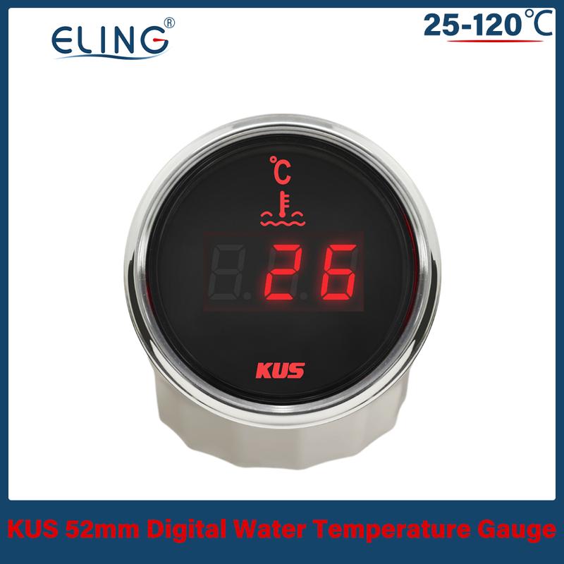 KUS Universal 52mm Water Temp Gauge 40-120℃ 25-120℃ 12V 24V for Auto Boat Red Yellow Light Temperature Sensor M10 M14 M16 M18