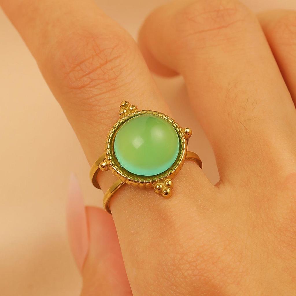 Vintage Turquoise Stainless Steel Open Finger Ring for Women