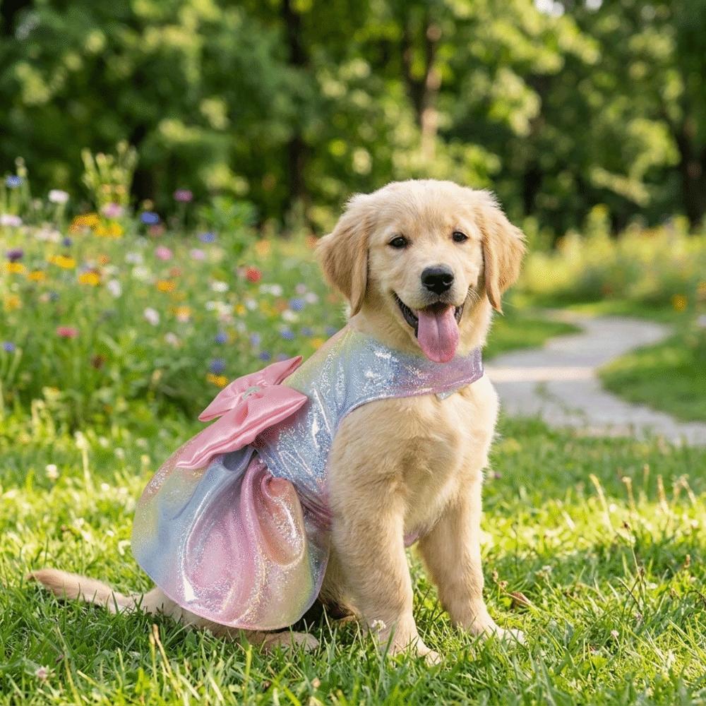 Pet Apparel Thin Breathable Dog Rainbow Skirt Bow Design Soft Pet Cloak Skirt Sleeveless Princess Dress Spring Summer