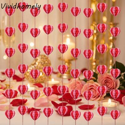 Guirlande en Papier en Forme de Cœur et Nid d'Abeille 1,5m Décoration Romantique Lanternes Saint-Valentin Stéréoscopique Réutilisable Guirlande de Mariage
