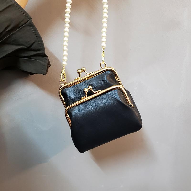 

Stylish Simulation Pearl Strap Single-Shoulder Bag for Women, Double-Buckle Crossbody Bag, Wallet, Card Holder, Coin Purse чорний
