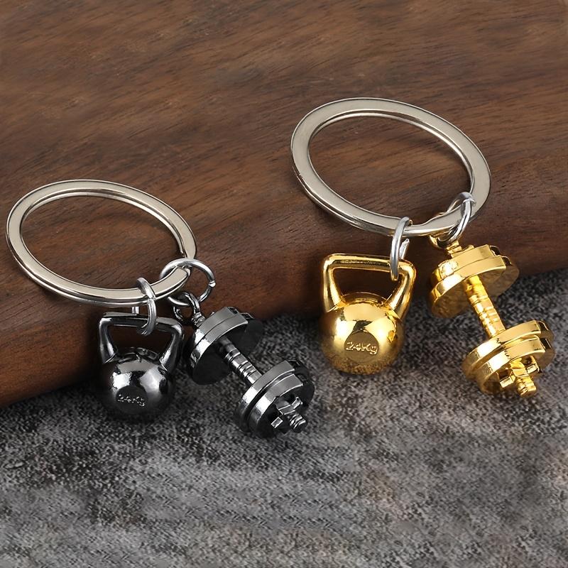 1 Pc Dumbbell Shaped Alloy Keychain, Realistic Sports Gym Bag Charm, CreativeFitness Key Ring for Purse Backpack Gift for Friend