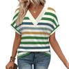 Women's Round Neck Short Sleeve Striped Color Block Loose Fit Casual Print T Shirt Streetwear Top