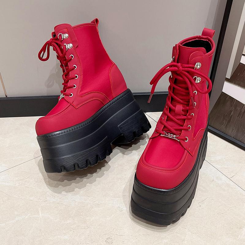 Fashion 13CM,17CM Women's Boots Autumn Women Ankle Boots Platform Wedges High Heels Booties New Fashion Design Red Cosplay Shoes Women