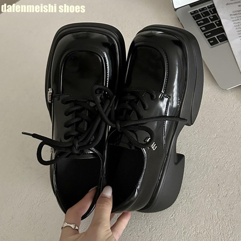 Square Toe Platform Women Loafers Shoes 2025 Summer New Lace Up Thick Sole Mixed Color Shoes Real Leather Shoes