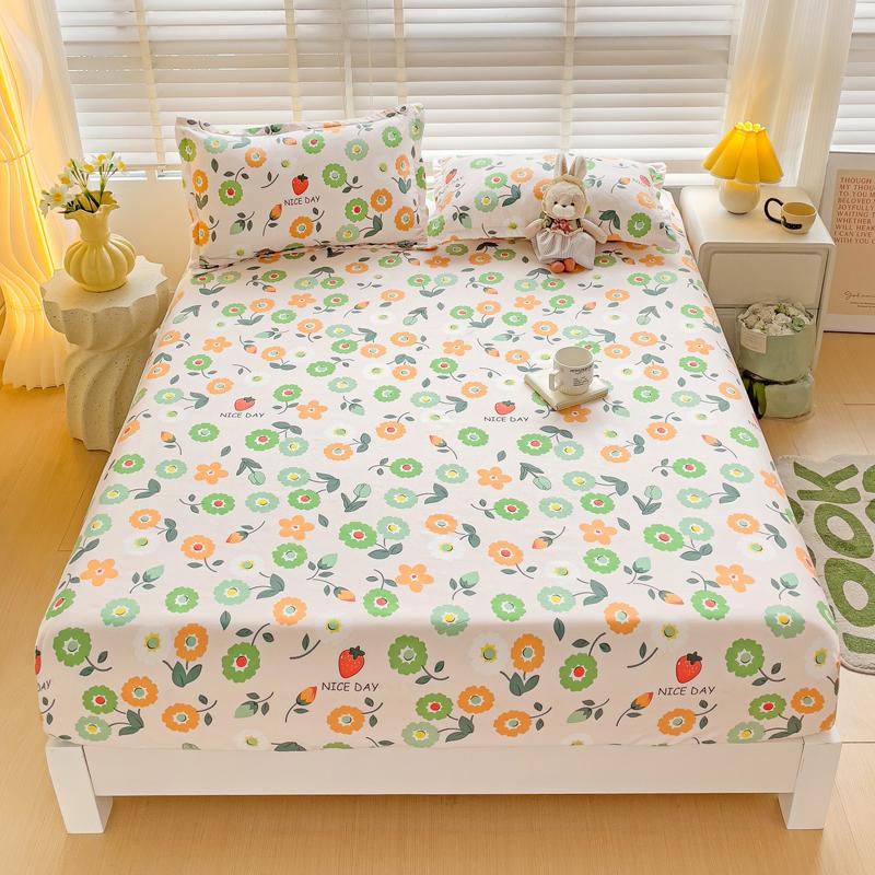 Washed Cotton Fitted Sheet with Elastic Bands Non Slip Adjustable Mattress Cover Printed  Pure Cotton  for Double King Queen