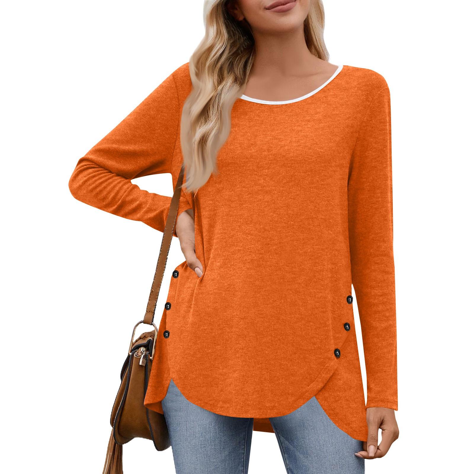 

Women s Fashion Casual Color Round Neck Long Sleeve Button Tops Both Sides XXL шафрановий