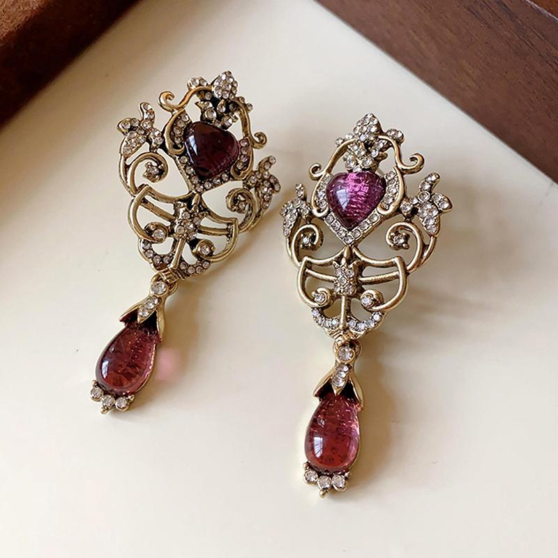 Luxury Retro Palace Style Full  Dangle Earrings For Women Antique Gold Color Drop Earrings Vintage Jewelry Accessories