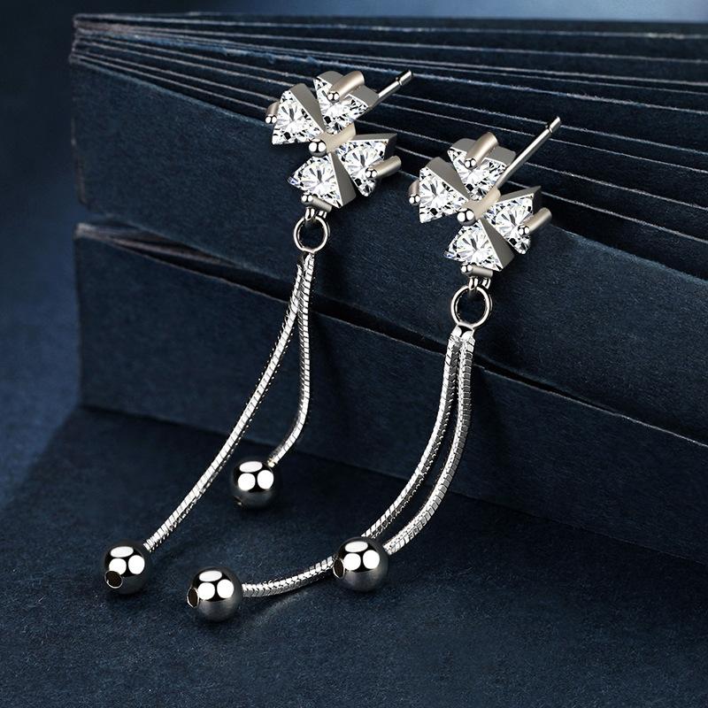 Fashion Four-Leaf Clover Earrings Personalised Women's Earrings Simple Long Bow Earrings