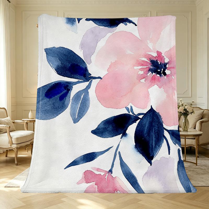 Skin-friendly Soft Flannel Throw Blanket Watercolor Floral Design, Cozy Warm Decor for Home, Dorm, Christmas & Halloween