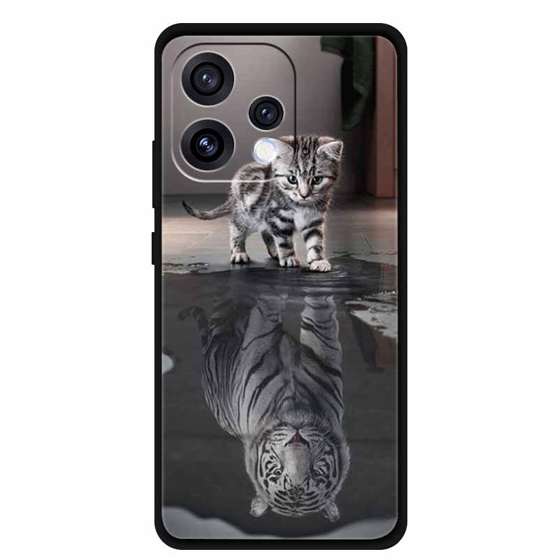For Oppo Reno15 5G Case 6.59" Cute Cat Balck Edge Soft Silicone Wolf Phone Back Cover For Oppo Reno 15c 5G Protective Lion Funda