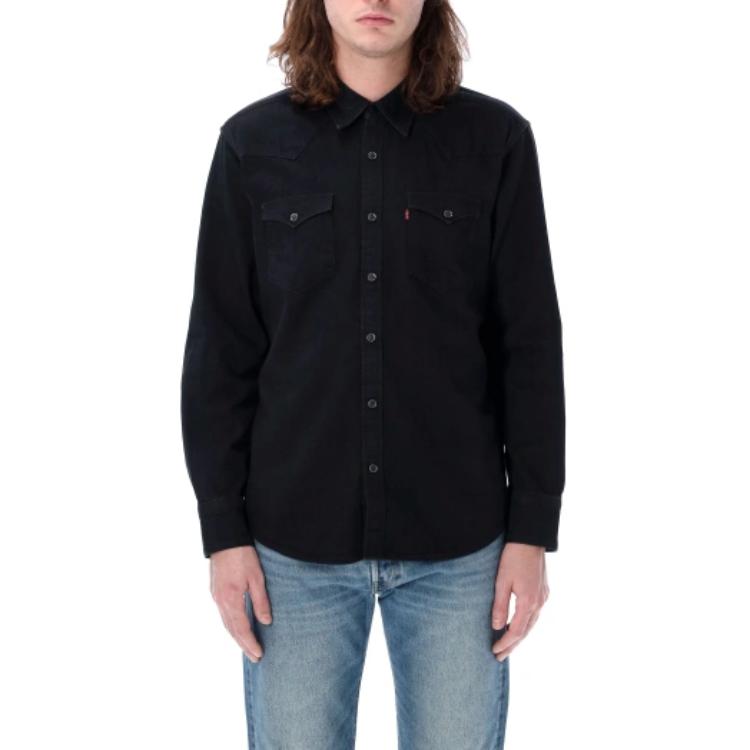 

Levis Однотонная рубашка с острым воротником, карманом и пуговицами, с длинным рукавом, мужская, черная 85744D-0002 XXL