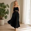 Simple Women Clothing Summer 2 Piece Skirt Set for Women, Sleeveless Spaghetti Strap Stretchy Wear Top And High Waist Ruffle Vacation Travel
