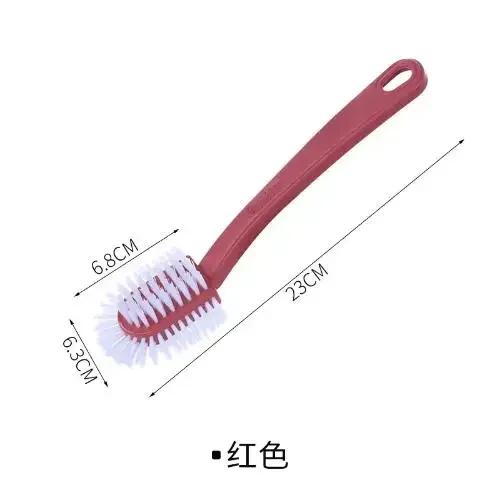 New Household Multifunctional All-round Five-sided Shoe Washing Brush Plastic Long-handled Soft-bristle Shoe Brush Cleaning Bush красный