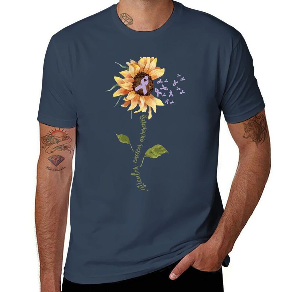 Testicular Cancer Awareness Sunflowers Tshirt Casual Lightweight Short Sleeve Top